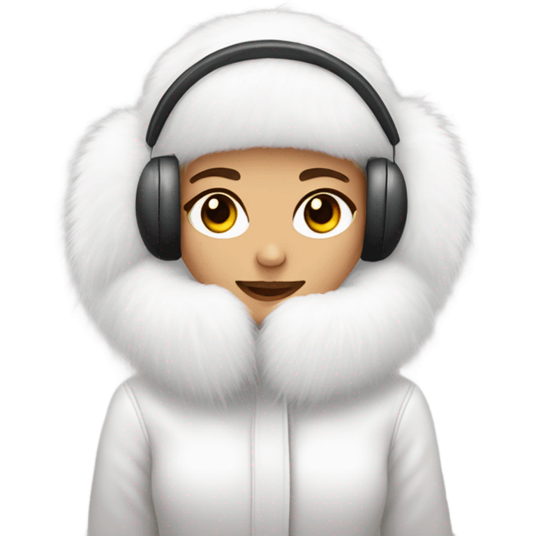 Girl in white big fluffy fur ear muffs emoji