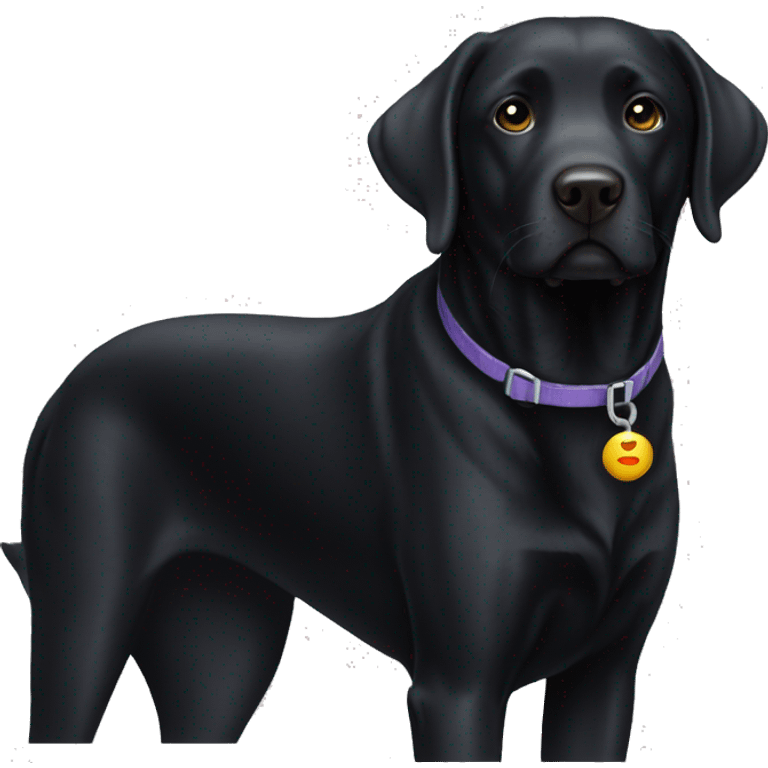 black labrador without collar and a "hi" emoji