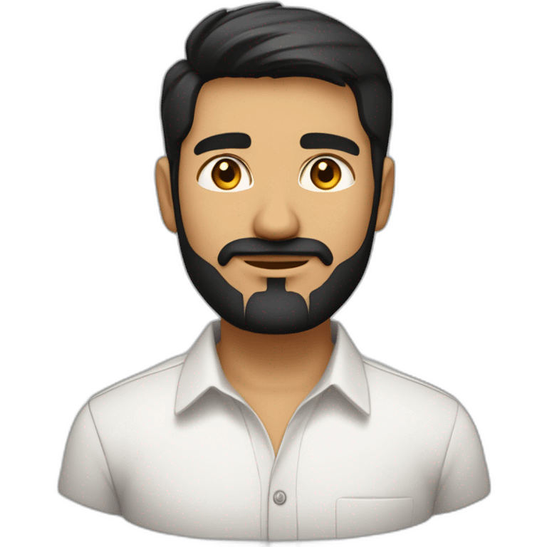 Indian white tan skin man developer in plain white shirt with sleeve up and nice medium length short black hair and medium  black beard close up profile image emoji