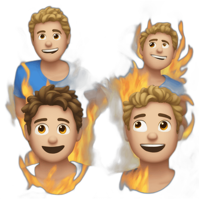 5 boys wearing blue t-shirts with Fire flux written on them emoji