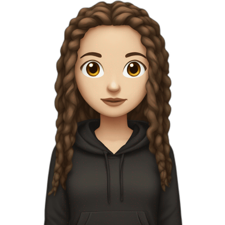 white girl with thick long big brown dreadlocks, brown eyes, and a black hoodie emoji