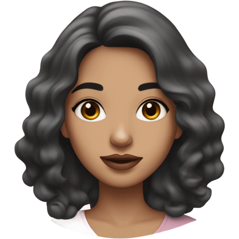 A south Asian girl with pale skin, black wavy shoulder length hair and pale pink lips emoji