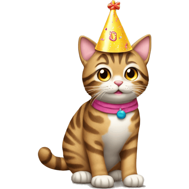 Tabby cat with a birthday hat, full body  emoji