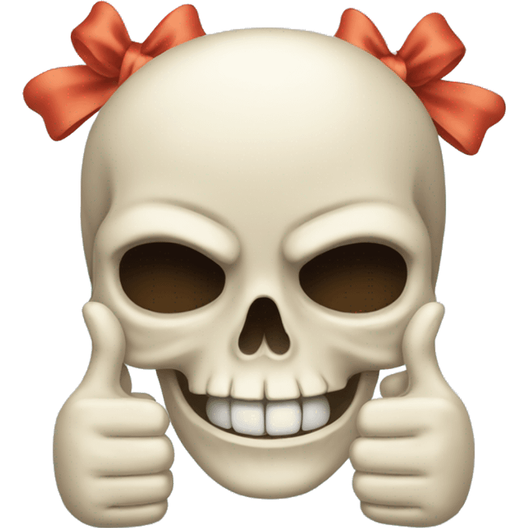 Skull with bow and thumbs up emoji