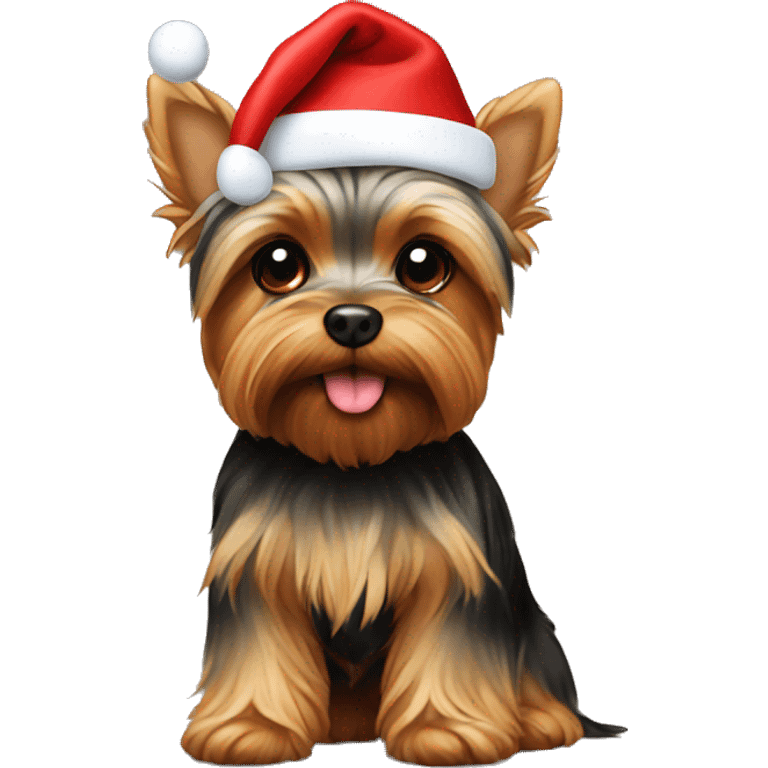 Yorkie wearing Christmas hat emoji