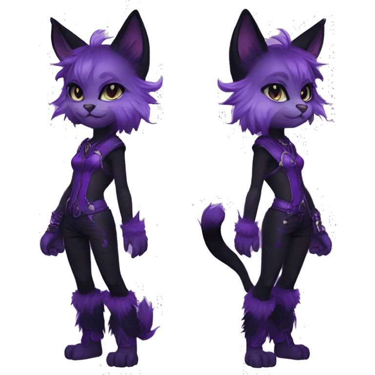 Anthro-Edgy-Cool-Black-Purple-Cat-Contrast-Colors-Fantasy-Fur-Sona-Chibi-Shiny-Fakémon-Hybrid full body emoji