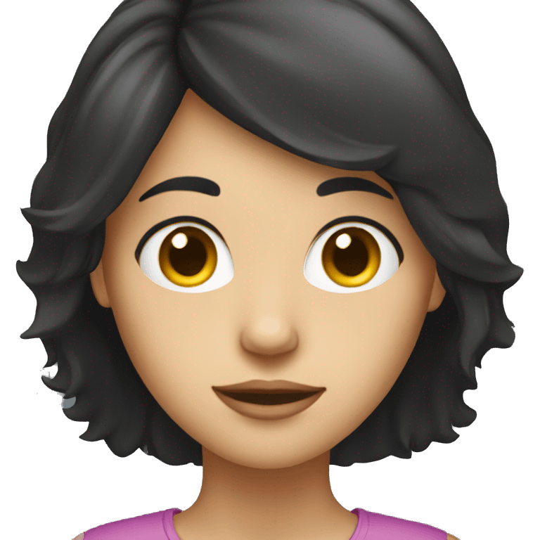 female with dark hair. with computer emoji