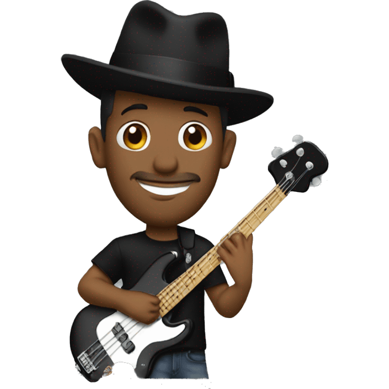 Marcus Miller playing bass guitar, with porkpie hat emoji