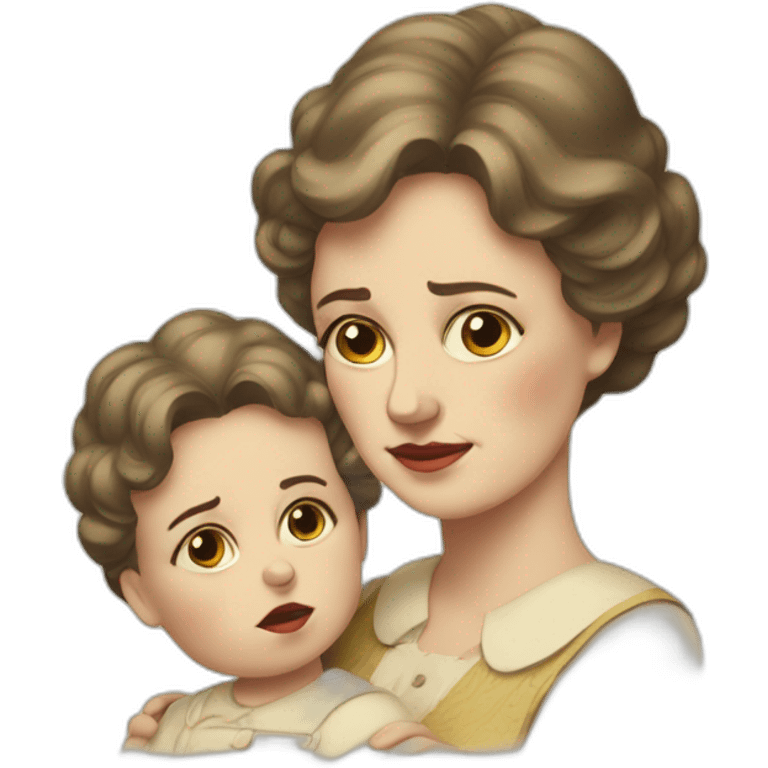 mum and baby in early 20th century looking sad emoji