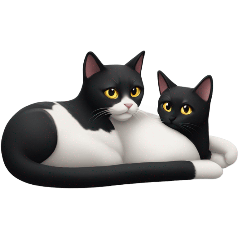 black cat and black and white cat cuddling  emoji