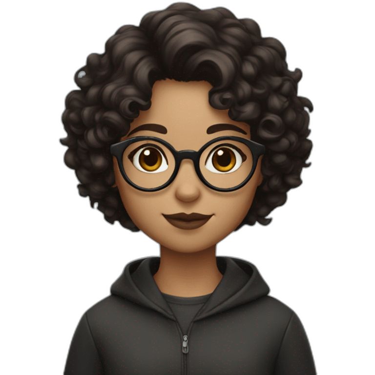 girl with short curly dark brown hair and harry potter glasses emoji