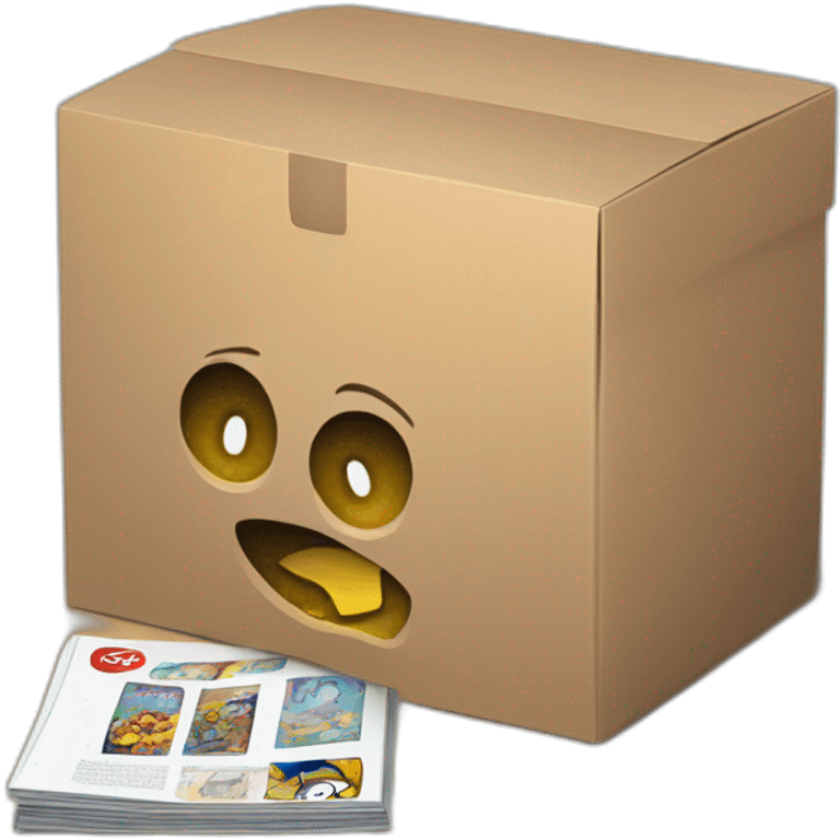 a comics box open with comics issue in emoji