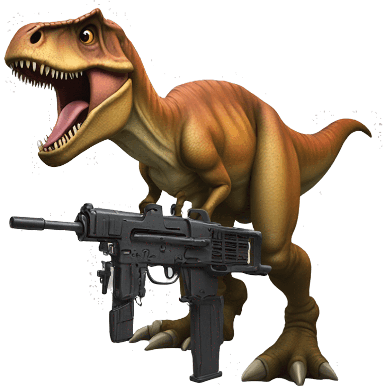 A strong T. rex with a machine gun emoji