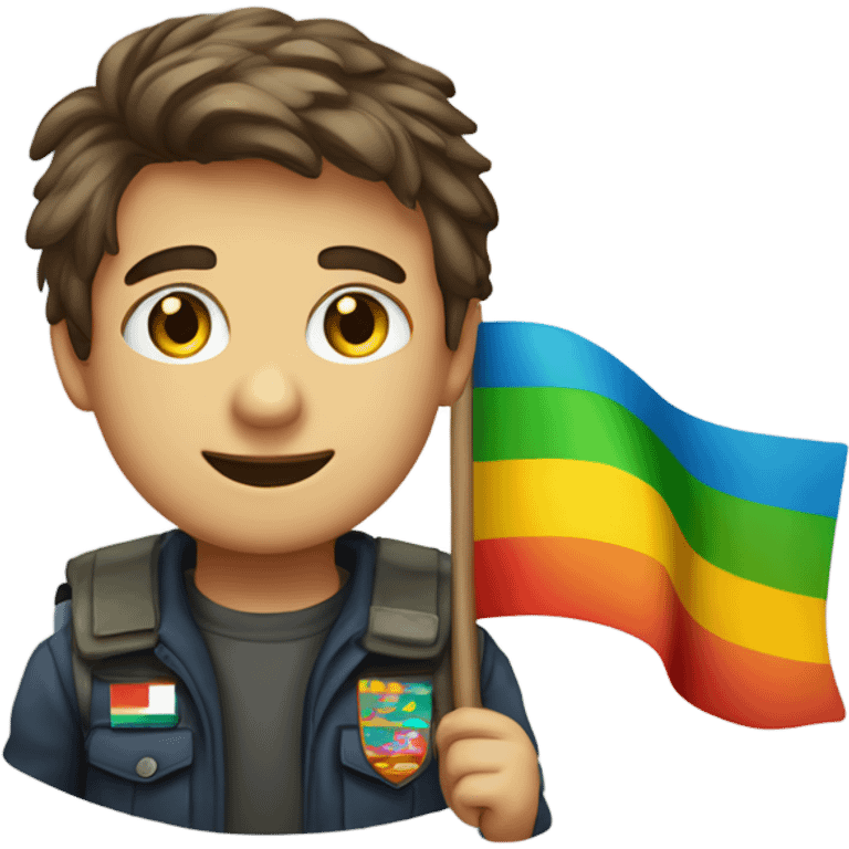 Un ragazzo alto e biondo con una bandiera arcobaleno emoji