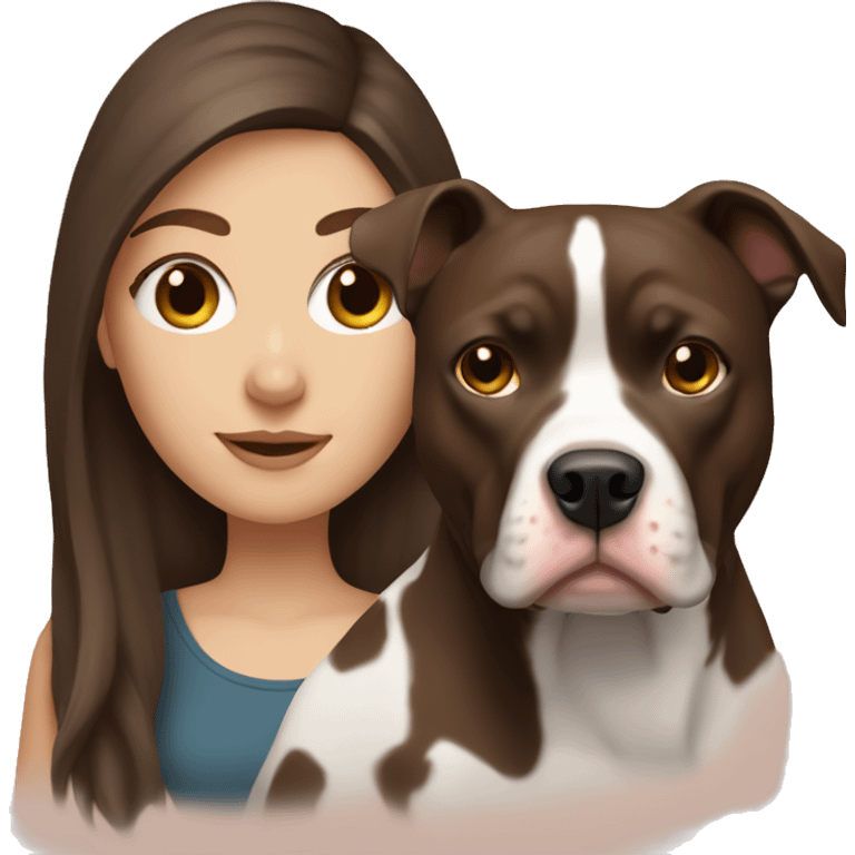 White girl with dark  brown hair with her pitbull dog emoji