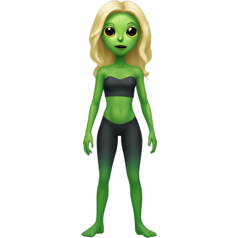 a green alien woman full body,blonde emoji