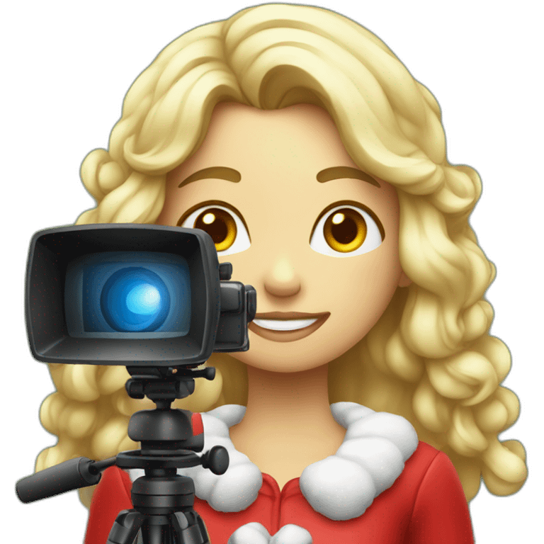 Christmas girl in front of videocamera emoji