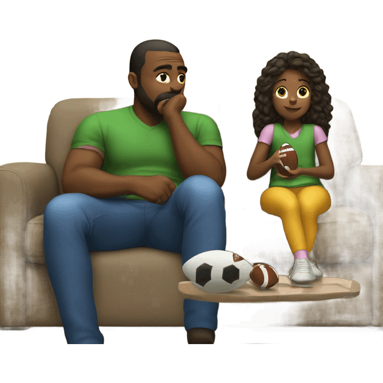 Father and daughter on couch watching football emoji