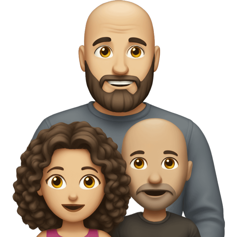 White Man bald with dark beard kissing short brown woman with long dark curly hair emoji