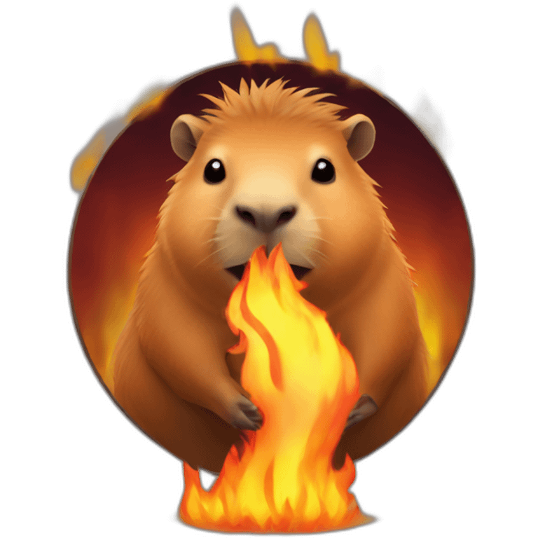 Capybara with fire behind it emoji