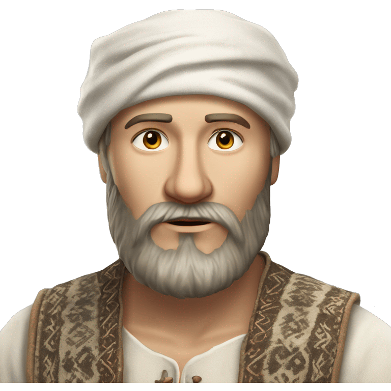 photorealistic white slavic peasant with beard  Slavic ethnic clothing emoji