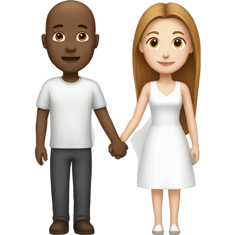 Bald black man holding hands with a white woman with long brown hair emoji