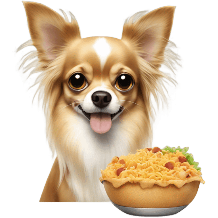 Long haired chihuahua eating ppl food emoji