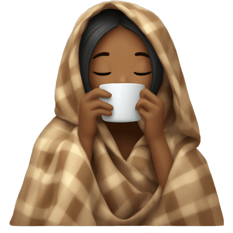 girl inside a blanket sipping coffee eyes closed emoji