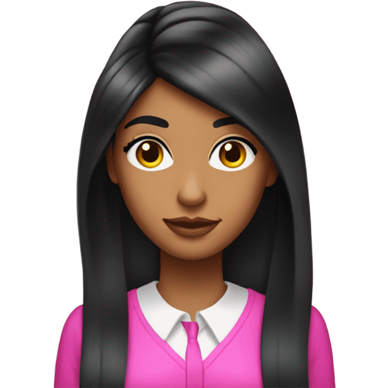 Tanned woman with long black hair dressed in Y2K preppy hair, makeup, and neon attire emoji