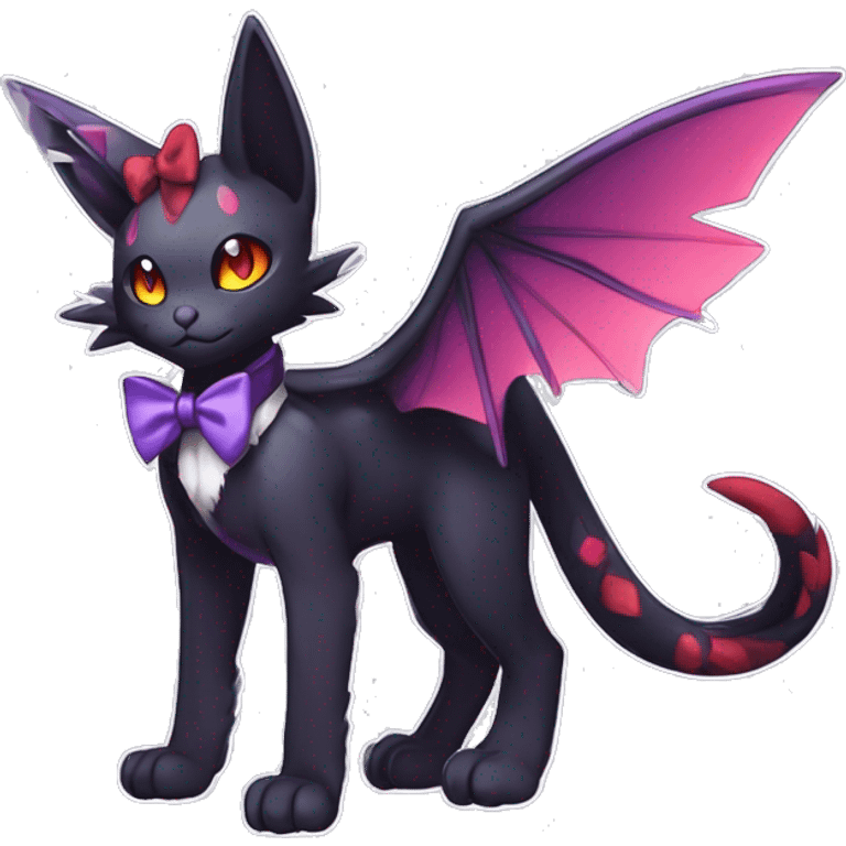  kawaii edgy black purple red ethereal fantasy beautiful elegant nargacuga-Noivern-cat-Fakemon collar harness bow tie and bracers full body emoji