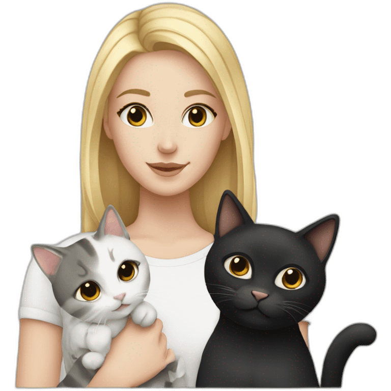 Blond white girl with 2 cats  one dark grey and one black emoji