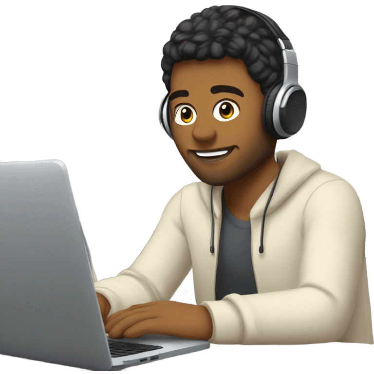 young English teacher working online at home with headphones and mic  emoji