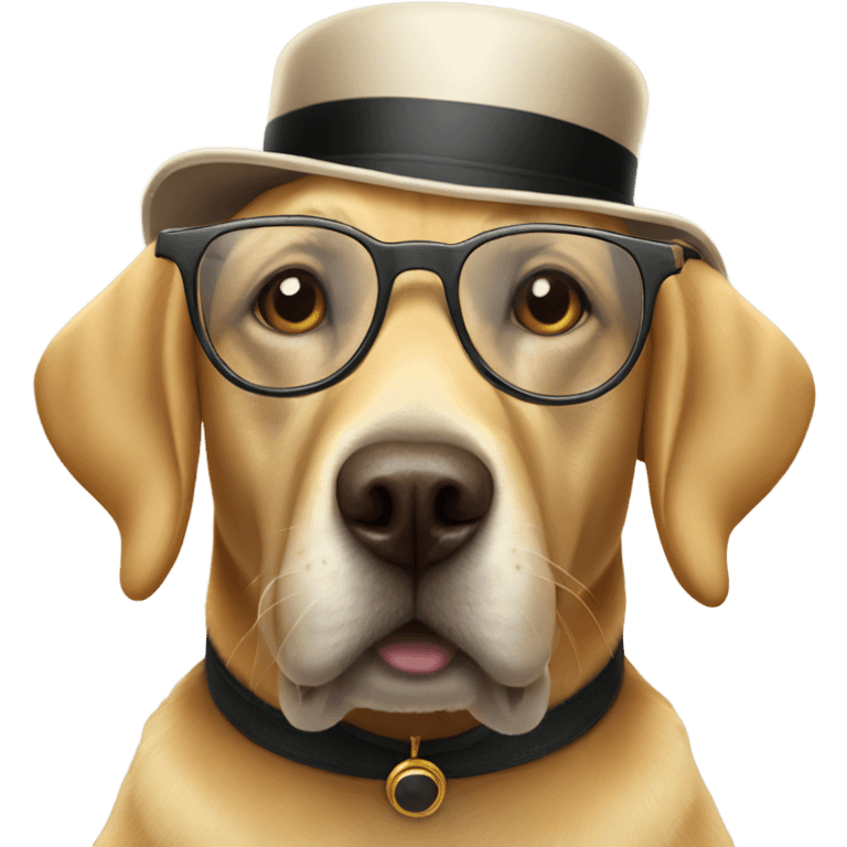 Golden lab dog wearing spectacles and top hat  emoji