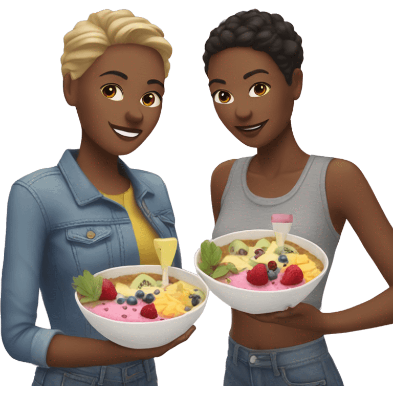 Lesbian couple eating smoothie bowls emoji