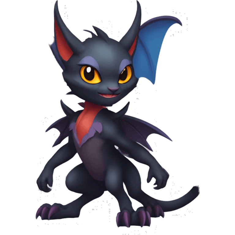  Kawaii Edgy Cool Vampiric Beautiful Noivern-Nargacuga-Litten with big Bat Ears full body emoji