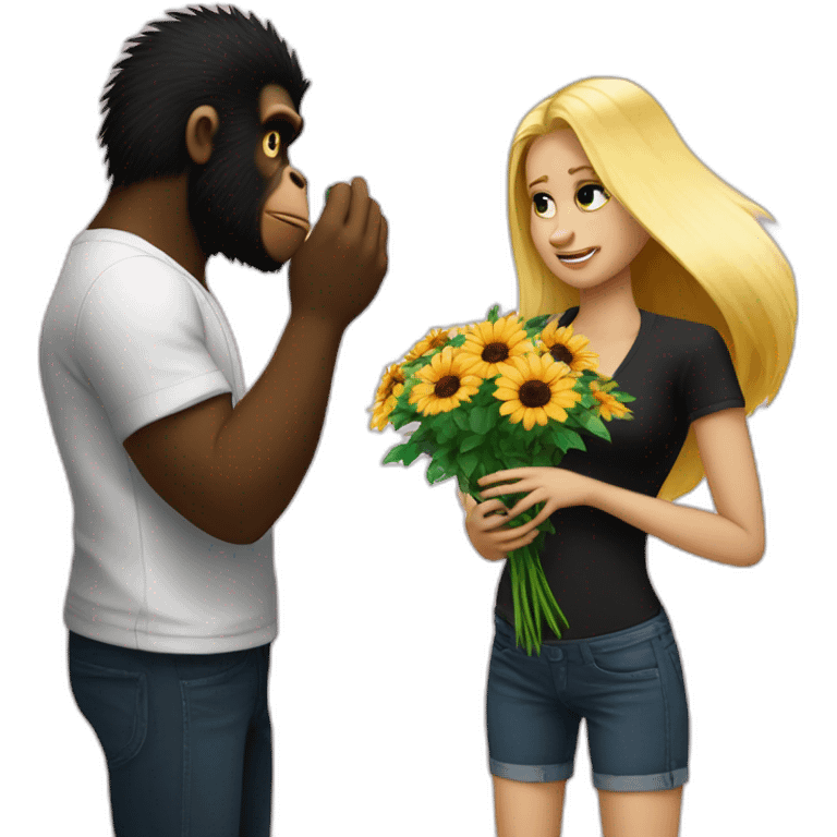 Bad boy looking Gorilla giving flowers to a blonde girl emoji