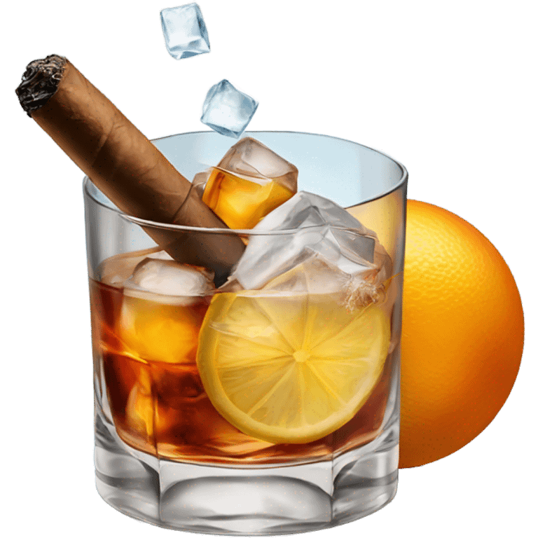 old fashioned cocktail with ice sphere & cigar emoji