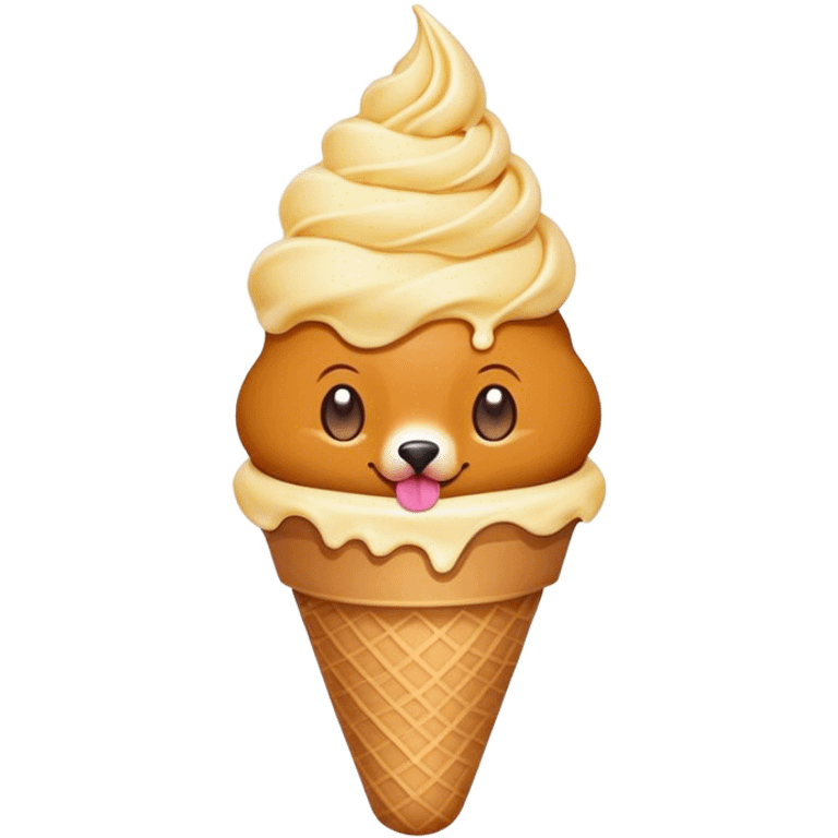 Un emoji con un cirneco dell'etna che mangia un gelato emoji