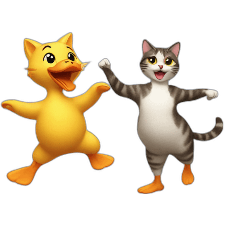 Dancing cat and duck emoji