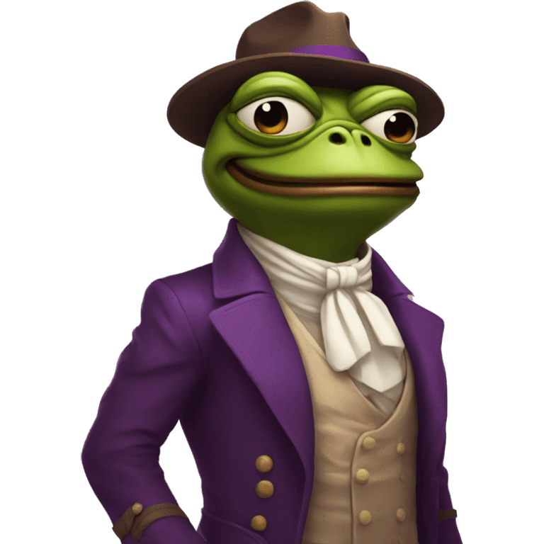 Pepe with a smile in brown and purple tones, stylish, brutal in a komonaut costume emoji