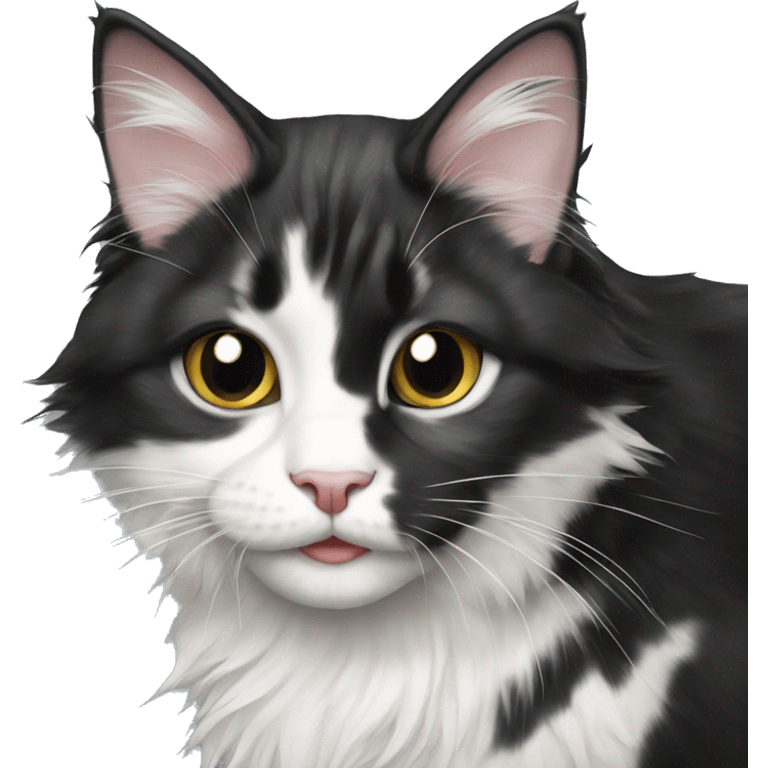 Happy black and white maincoon cat emoji