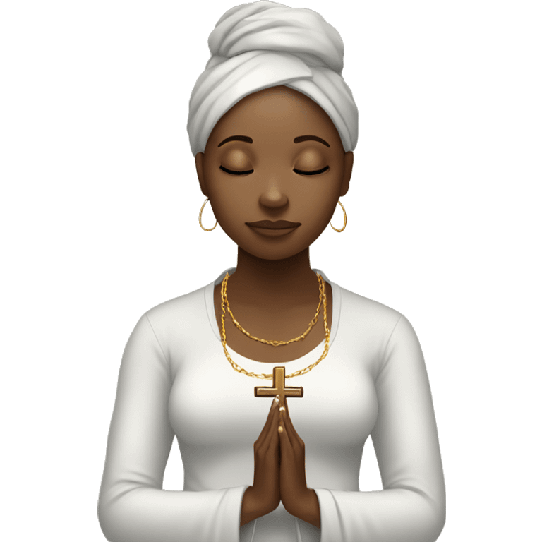 Black woman praying with cross necklace in hands emoji