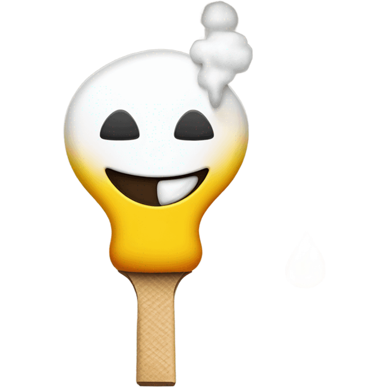 Smiley face with a lighter, the lighter has a spoon above it with sugar in it.  emoji