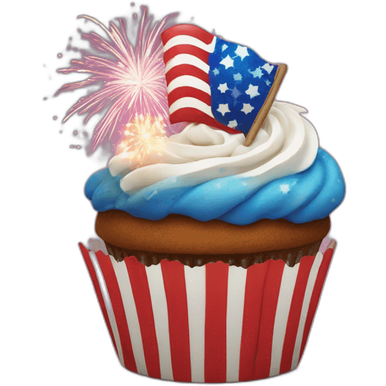 Happy Fourth of July cupcake with fireworks emoji