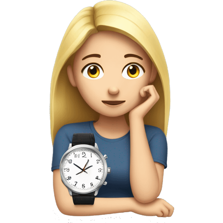 Bored girl looking at a watch emoji