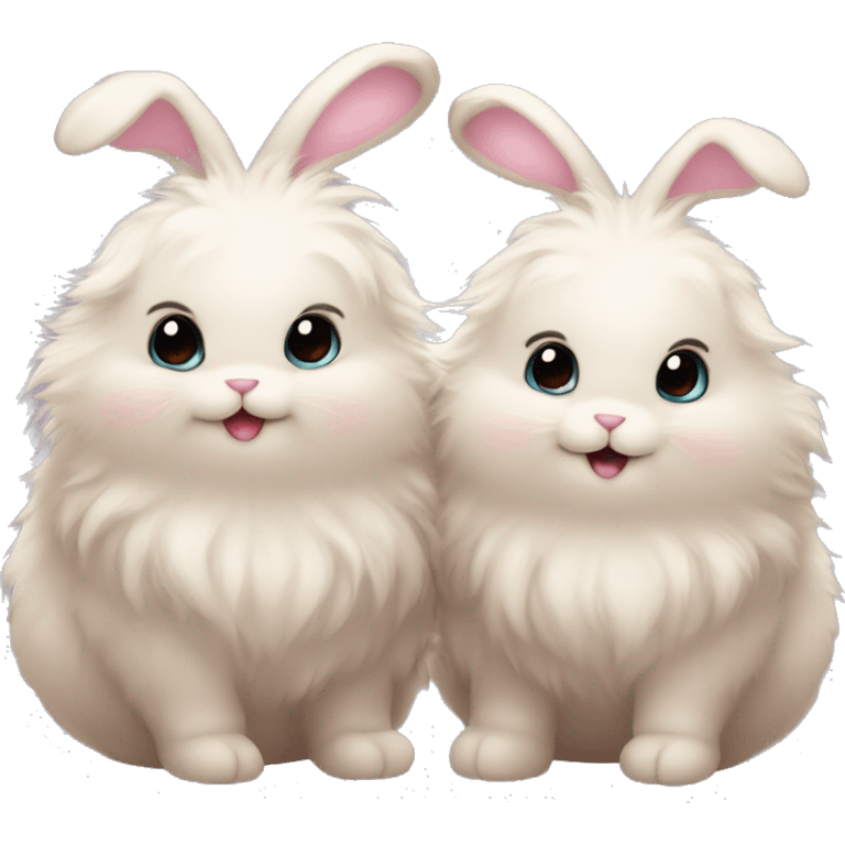 Two cute fluffy bunnies in love emoji