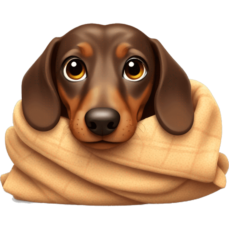 Brown Dachshund wrapped in warm blanket  emoji