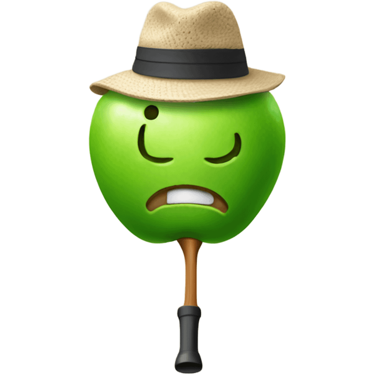 Green apple with tan hat and golf clubs emoji