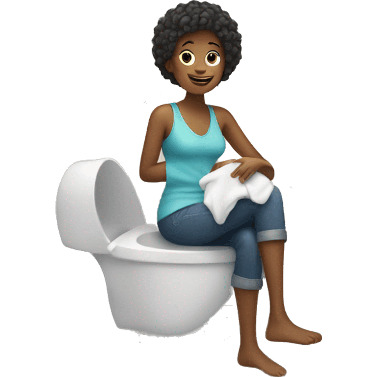 Woman sitting in bathroom  emoji