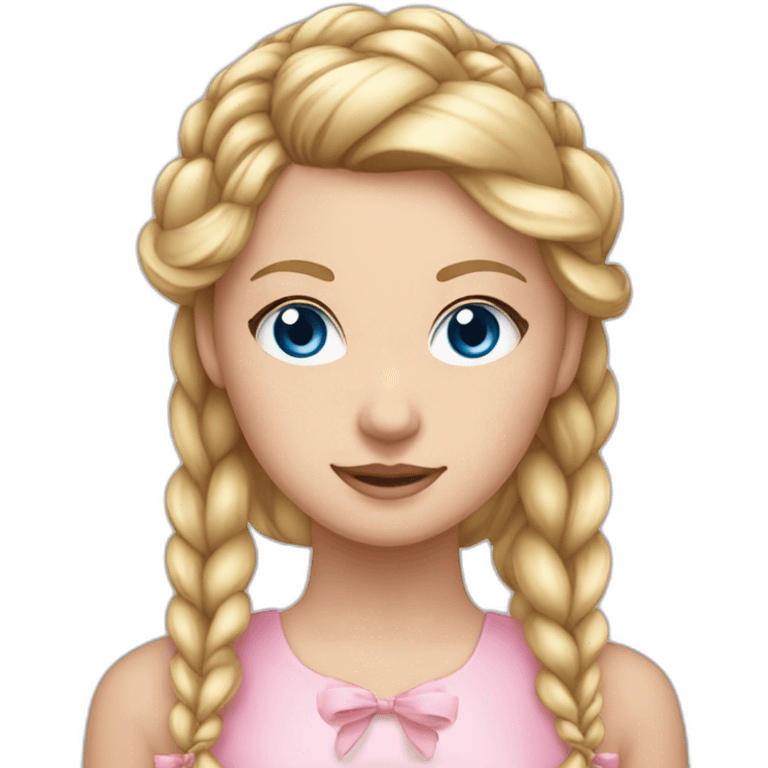 white girl with blond hair in a braid and blue eyes wearing a light pink bow on her head emoji